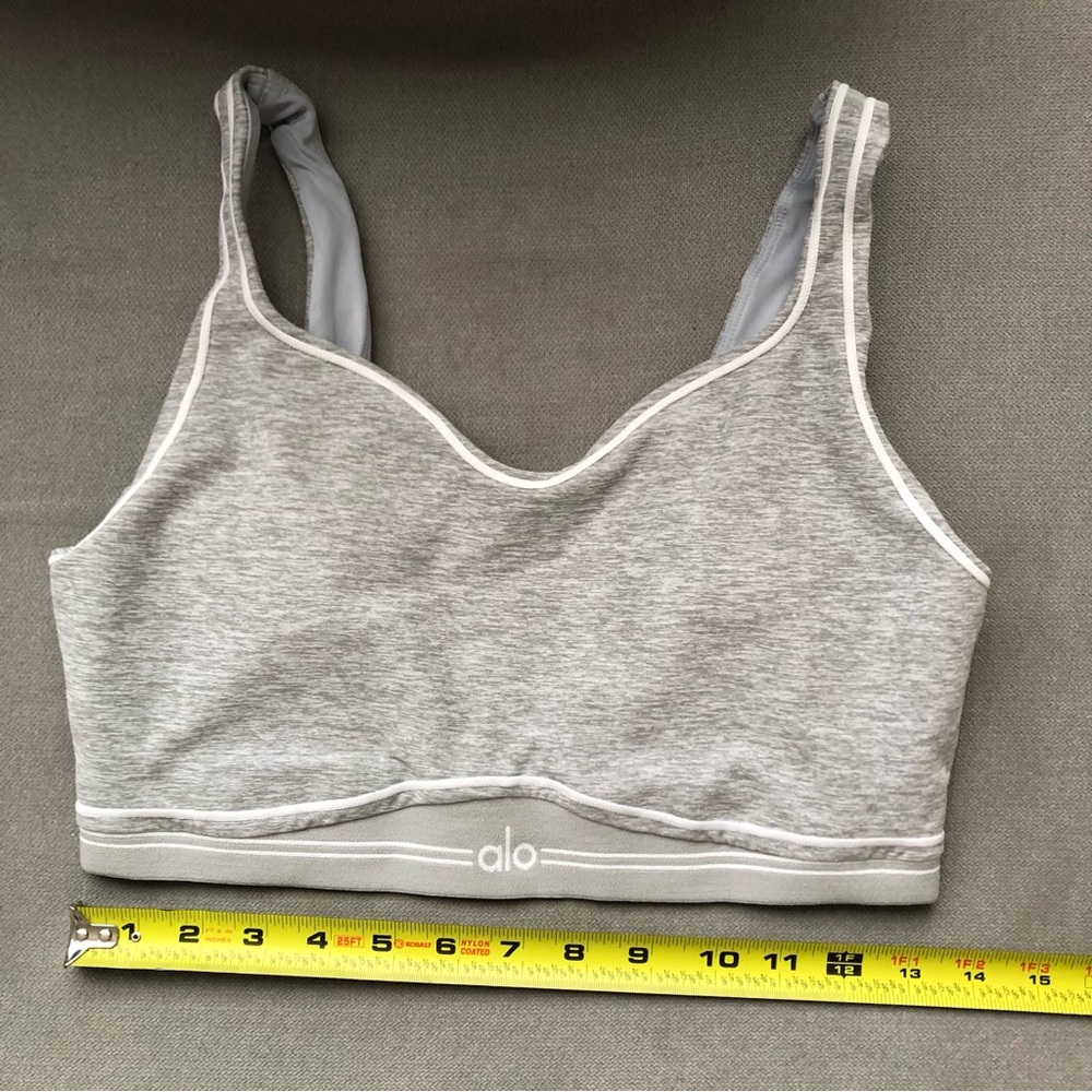 Alo Yoga Alosoft Heart Throb Bra Athletic Heather Grey/White L - Picture 6 of 12